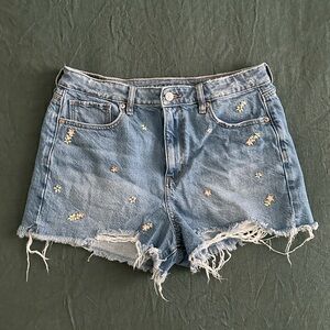 American Eagle Floral Embroidered Mom Jean Shorts